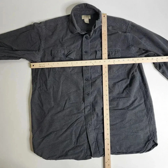 LL Bean Flannel Chamois Cloth Shirt Size XL Tall Gray Flannel Button Long Sleeve - Picture 5 of 9